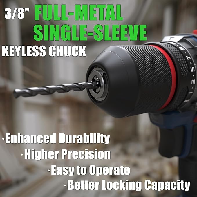 20V Cordless Drill Set, Brushless Power Drill Set with 2 Batteries and Charger,3/8-Inch Metal Chuck Electric Drill Driver,22 Torque Setting,Drill/Driver Bits and Tool Bag Included