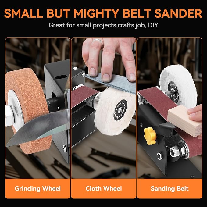 Mini Belt Sander,Small Electric Knife Sharpener with Clamp Screw,Stable Power Belt Sander with Angle Adjustment,7 Speed Mini Bench Belt Grinder for Knife Sharpening,Metal Working,Craft and DIY