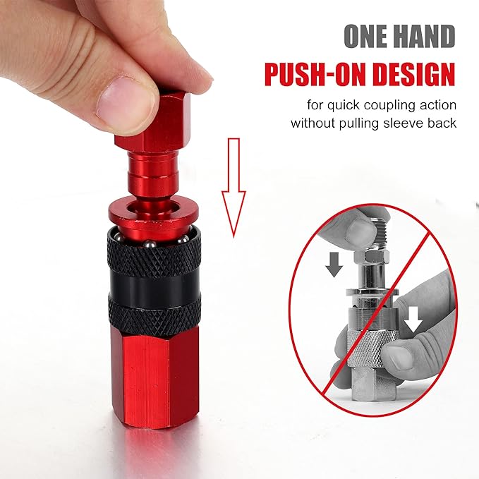Air Hose Fittings, 6 Pieces AMT Universal Air Couplers with 1/4" NPT Female Threads, Red