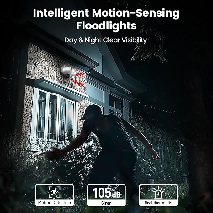 AOSU Floodlight Camera Wired, 3K UHD Security Camera Outdoor, 360° Coverage Surveillance, 24/7 Recording, Motion Detection, 2600-Lumen Motion-Activated Floodlight, Color Night Vision, No Monthly Fee