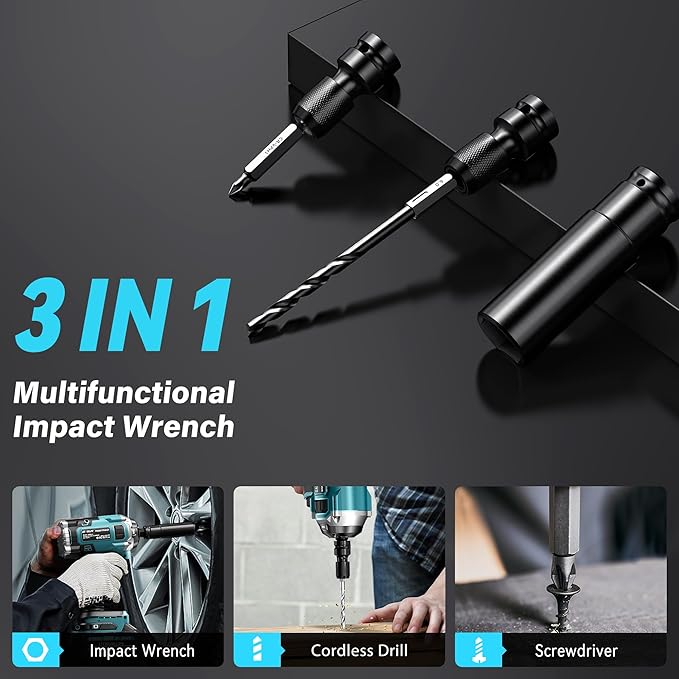 850N.m (3in1) Brushless Impact Wrench, 1/2" Cordless 640Ft-lbs Impact Gun w/ 2x 5.55Ah Battery, 2h Fast Charger & 6 Sockets, 3300RPM Power Impact Driver for Car/Home/Lawn Mower