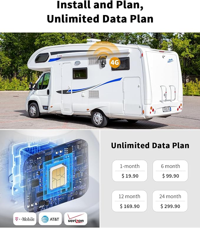 4G LTE Cellular Security Camera with Built-in SIM Card, Unlimited Data Plan, 2K Live Video, Solar No WiFi Security Cam Outdoor 360° Full View, Color Night Vision, Motion Alert, Remote Access