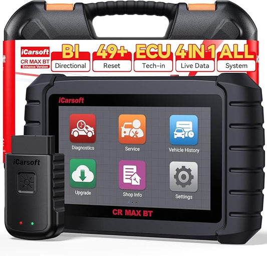 iCarsoft CR Max BT Wireless Bidirectional Scan Tool, 49+ Reset OBD2 Diagnostic Touchscreen Scanner, ECU Adaptation/Teach-in, All System, 4-in-1 Live Graphing, Lifetime Free Update