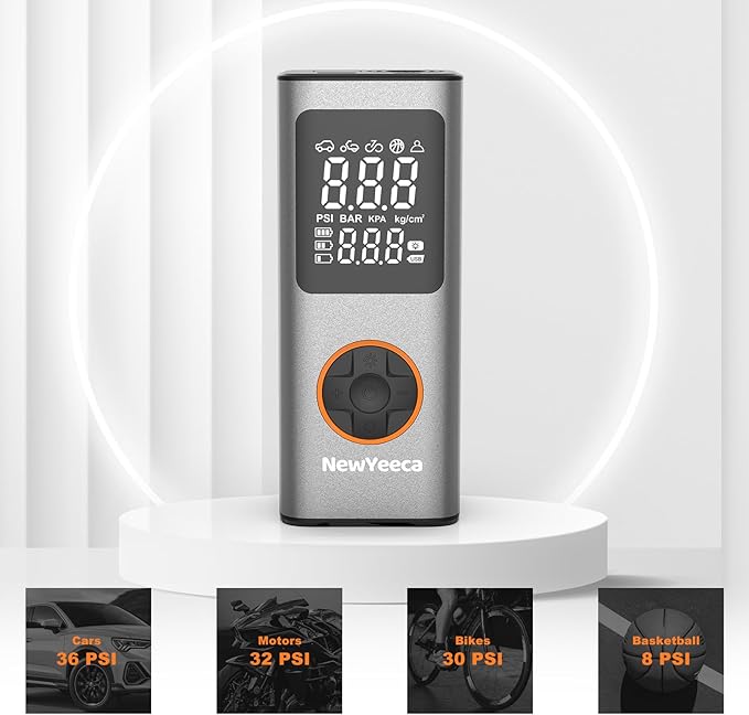 Cordless Tire Inflator Portable Electric Air Compressor, Tire Inflator Air Pump, 150 PSI Tire Pump Gauge with Digital Tire Pressure Detection for Car Tires/Motorcycle Tires/Bicycle Tires/Balls