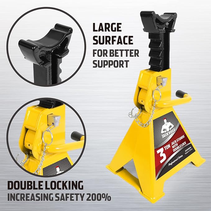 Car Jack Stands 3 Ton (6,600 LBs) Capacity, Extra Reinforced Double Locking Car Lifting Stand Adjustable Jack Stand, Fits Automotive Small Pick-Up Yellow, 2 Packs