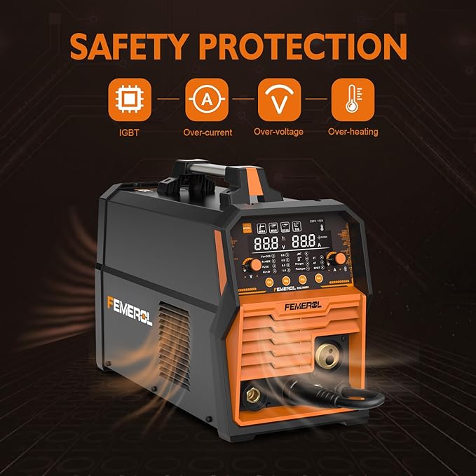 250A MIG Welder,6 in 1 Gas MIG/Gasless Flux Core/Stick/Lift TIG/Spot Welding/Spool Gun Compatible Aluminum Welding Machine Large LED Display 110V/220V Multi Process Welder