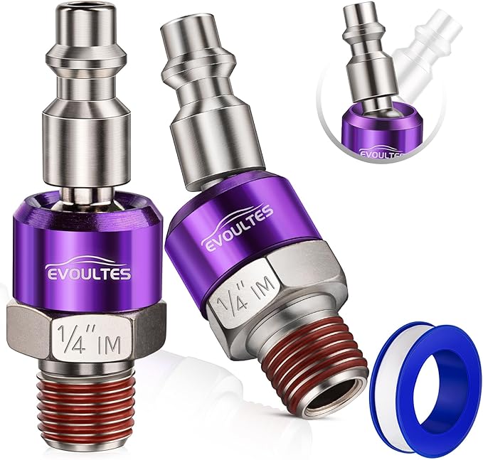 2-Pack 1/4 Inch NPT Air Fittings, 360° Swivel Male Quick Plug Air Hose Fittings w/Sealant, Industrial Air Tool Swivel Air Hose Connector for Air Compressor Accessories