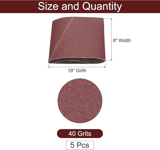 uxcell 5pcs 8" x 19" Sanding Belts 40 Grits Aluminum Oxide Abrasive Belt Sander Paper Sanding Papers for Metal Wood Grinding Polishing, Reddish Brown
