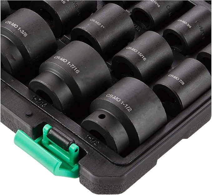 Amazon Basics 19-Piece 1/2-Inch Drive 6 Point Shallow Impact Socket Set, SAE Size With Carrying Case, 10.2" x 8.5" x 2.4"(Previously Denali brand)