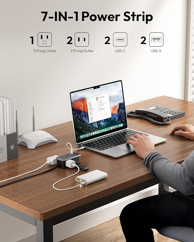 NTONPOWER GAN Ultra 65W USB Charging Station, 7 in 1 Travel Power Strip with 3 Outlets 4 USB (2 USB C), Extension Cord 4ft, Desktop Power Strip Fast Charging Compatible with MacBook, iPhone