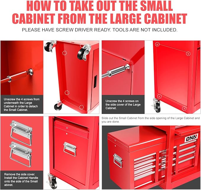 DNA MOTORING TOOLS-00265 2 Pcs Combination Tool Rolling Cabinet 2-in-1 Detachable Toolbox Organizer Chest High Capacity Storage with Locking System, Red