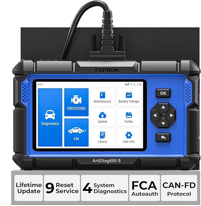 OBD2 Scanner TOPDON AD600S Scan Tool, Code Reader, Diagnostics Scanner for ABS/SRS/AT/Engine, 9 Reset Services, Oil/Brake/BMS/SAS/DPF/TPMS/ETS Reset/ABS Bleeding/Injector Coding, Free Lifetime Upgrade