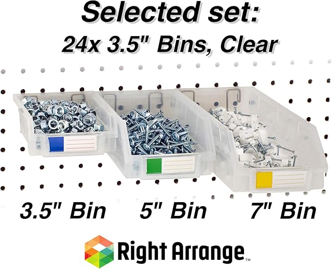 Pegboard Bins – 24 Pack Clear - Hooks to Any Peg Board - Organize Hardware, Accessories, Attachments, Workbench, Garage Storage, Craft Room, Tool Shed, Hobby Supplies, Small Parts