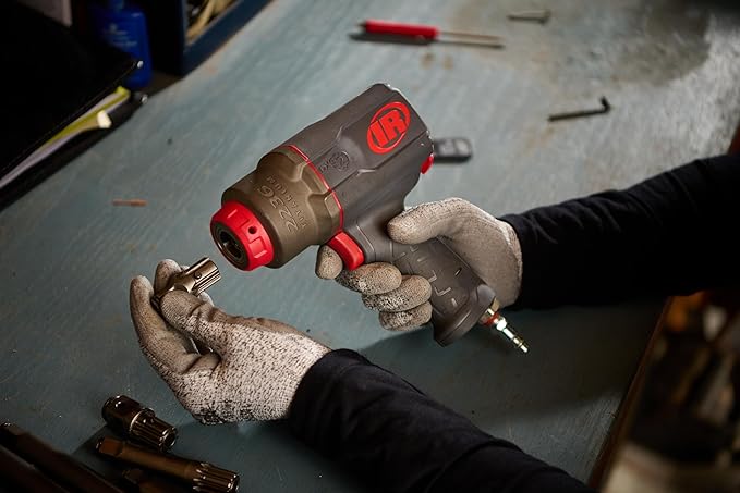 Ingersoll Rand 2236QPTIMAX DXS2 1/2" Air Impact Wrench, Quiet, 1500 ft-lb Torque, Titanium Hammercase, Pin Retainer, Pistol, Interchangeable Anvil, Multi-functional Tool