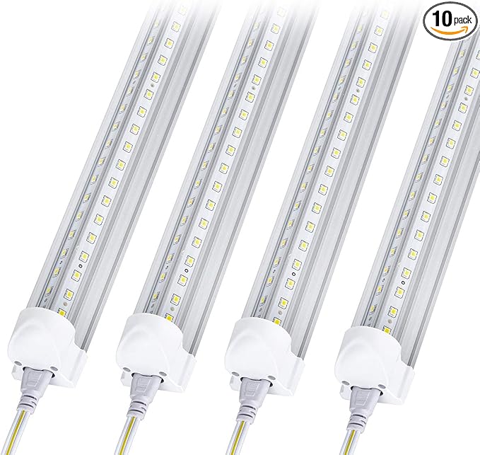 10Pack 8Ft LED Shop Light Fixture, 90W Integrated LED Tube Light,10000LM, 6500K, Clear Cover,High Output,Double Row V Shape 270 Degree LED Lighting for Garage Warehouse Workshop Basement