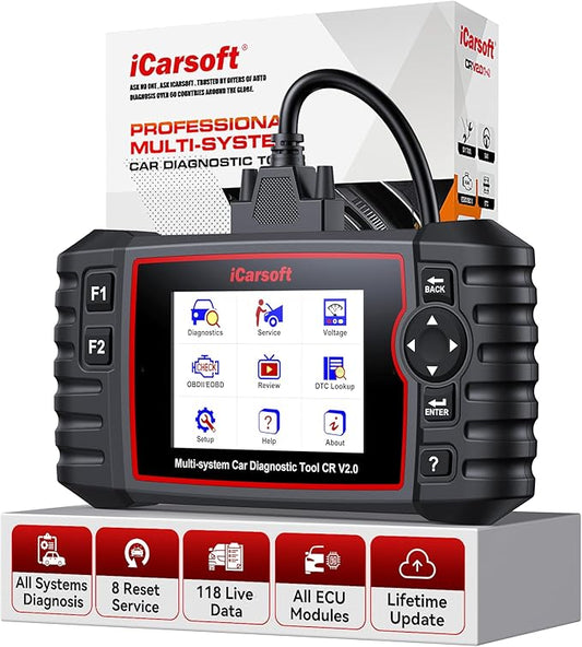 iCarsoft CR V2.0 OBD2 Scanner for Porsche/BMW/VAG/Volvo,etc,8 Resets/Full Systems/Battery Reset, Auto Diagnostic Tool ABS SRS SAS Transmission Code Reader, 118 Live Data Check Engine Light Scan Tool