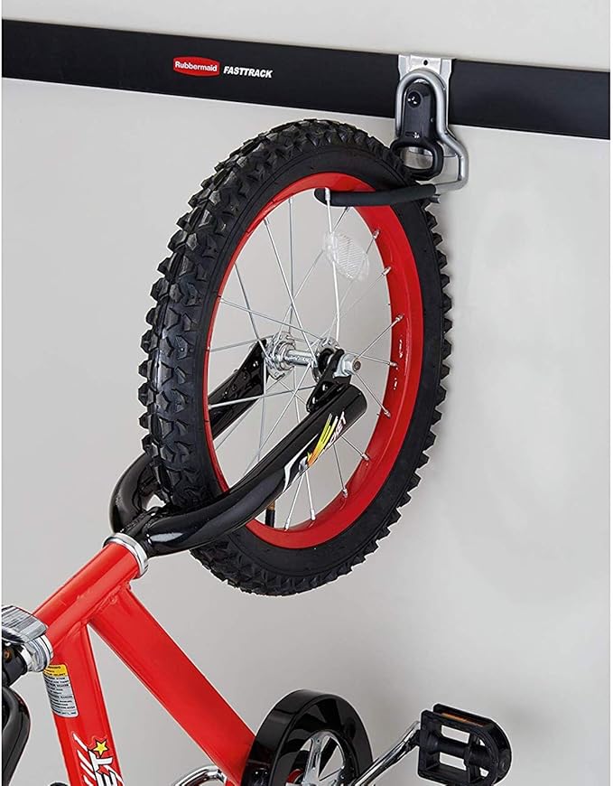 Rubbermaid FastTrack Garage Organization System, Vertical Bike Hook, Black, Holds up to 50 Pounds, Wall Mount and Heavy Duty Garage Hanger for Bike Storage