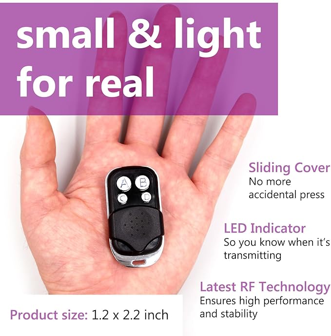 Solidremote 371LM 373LM 971LM 973LM, for LiftMaster Chamberlain Craftsman Keychain Garage Door Opener Remote, Purple, Red/Orange Learn Button