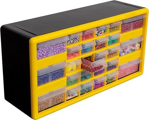 Akro-Mils 10126 26-Drawer Plastic Drawer Storage Cabinet for Garage Organization, Bead Organizer, Lego Storage, Teacher Toolbox, Makeup Organizer, and More, 20-Inch W x 6-Inch D x 10-Inch H, Yellow