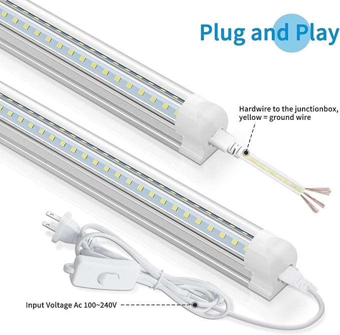 SHOPLED 2FT LED Shop Light, 20W 2500LM 5000K Daylight White, T8 Linkable Utility Ceiling Light Fixtures, 2 Foot LED Tube Light for Workbench, 4 Pack