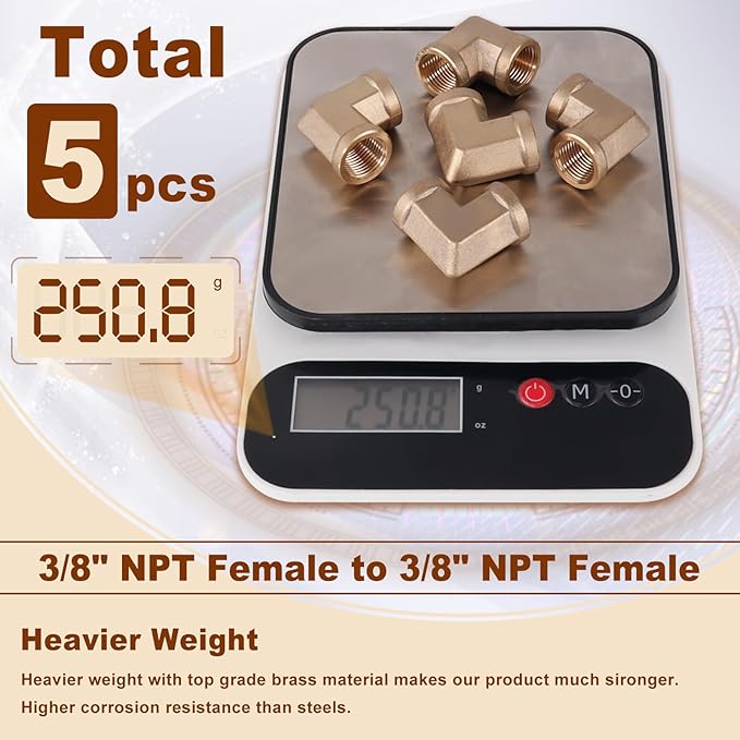 5pcs 3/8” Brass Fittings 90 Degree Barstock Street Elbow 3/8" NPT Female Pipe to 3/8" NPT Female Pipe 3/8 NPT Female Elbow Forged Brass Pipe Fittings