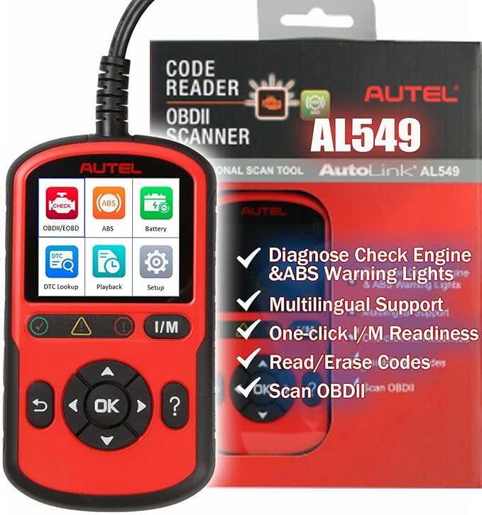 Autel OBD2 Scanner AutoLink AL549 Code Reader with AutoVin Diagnostic Tool Color-Coded Fault and IM Readiness Universal Car Battery Test Enhanced PCM and ABS Coverage Upgrade Ver. of Autel AL519