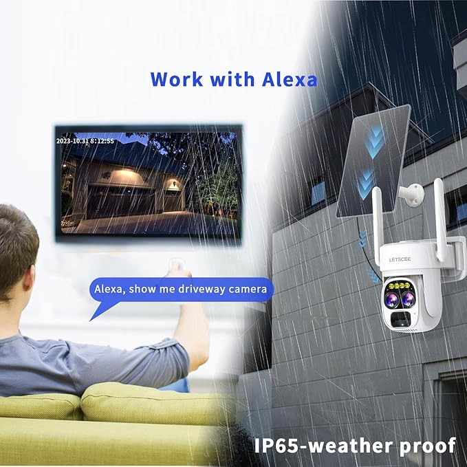 Cameras for Home Security Wireless Outdoor Solar,Alexa Security Camera Outside,360 PTZ Outside WiFi Camera Dual Lens 10x Zoom,Night Vision,2K,Water Proof, No Month Fee