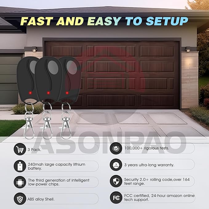 ACT-31B ACP00879 MCT-1 DNT00083 LD033 LD050 LS050 Linear Garage Door Opener Remote Megacode 318MHZ (3Pack) 3-Year-Warranty Long-Lasting Lithium Battery Ultra-Long Range