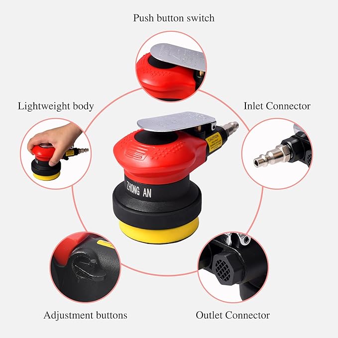 3inch Random Orbital Sander – Pneumatic Palm Sander For Wood, Composites, Metal