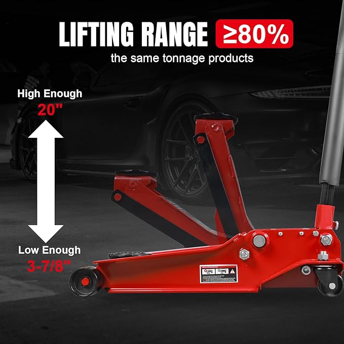 4 Ton Floor Jack Hydraulic Low Profile Floor Jack with Dual Piston Quick Lift Pump, 4 Ton (8,800 lbs) Capacity, Red