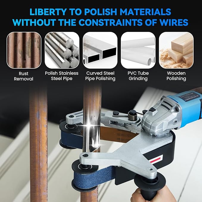 NEWTRY Cordless Pipe Tube Polisher Sander, Stainless Steel Belt Grinding Machine,400W Brushless Motor, 4.2-6.2m/s Adjustable Speed with Spared Rechargeable Battery & 8 PCS Sanding Belts