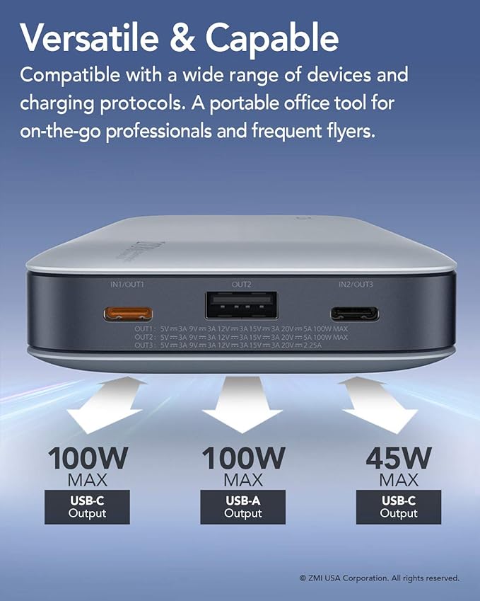 ZMI PowerPack No. 20, QB826G Ultra Laptop Power Bank Worldwide Ed. 25000 mAh PD Max 100W Single Port, Max 210W Total, USB C Portable Charger for MacBook Pro & Laptops That Receive Charge via USB C
