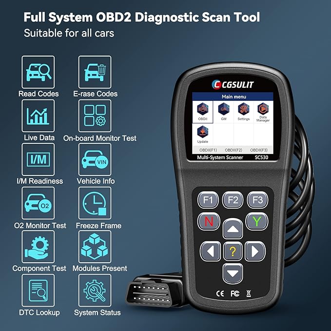 OBD2 Scanner Code Reader for Chevy/GMC Full System Diagnostic Scan Tool, Transfer Case ABS SRS EPB CKP Oil Reset 30+ Special Function Check Engine Code Reader with Battery Registration Bi-Directional