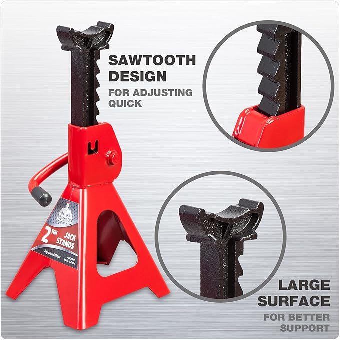 Jack Stands 2 Ton (4,400 LBs) Lifting Car Stand, Fit Use for Cars Automotive Small Vehicles, Red, 2 Pack