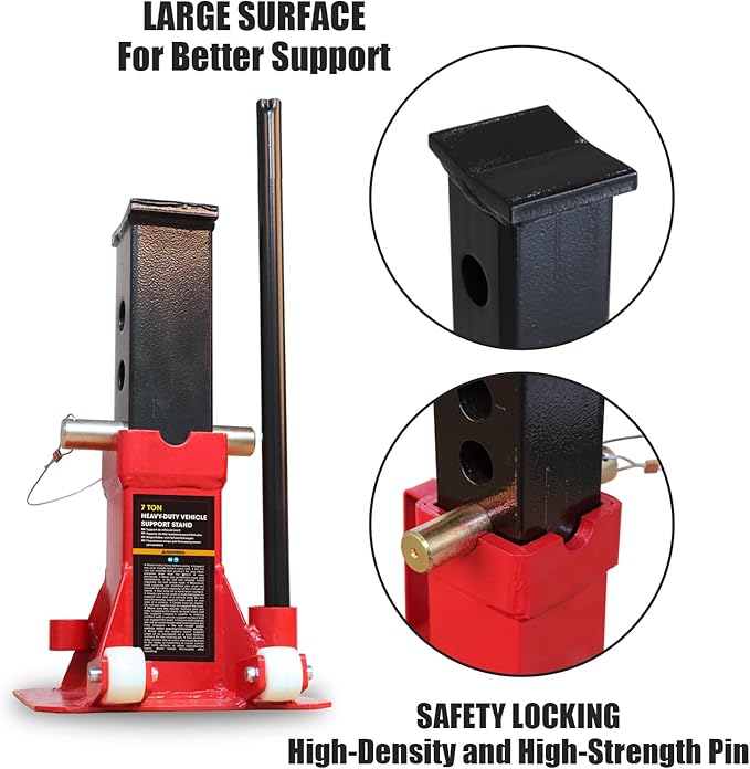 BIG RED ATZ70006P Torin Heavy Duty Jack Stands: Pin Style Jack Stand with 2 Casters and Handle, Easily Portable Car Stand for Car SUV, Truck and Pick Up, 7 Ton (14,000 lb) Capacity, Red