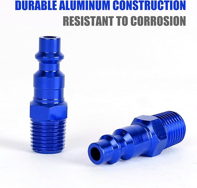 Air Hose Fittings, 12 Pieces I/M Industrial Type Air Plugs with 1/4" NPT Male Threads, Blue
