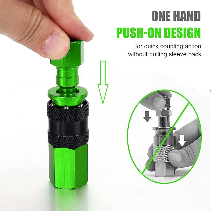 Air Hose Fittings, 6 Pieces AMT Universal Air Couplers with 1/4" NPT Female Threads, Green