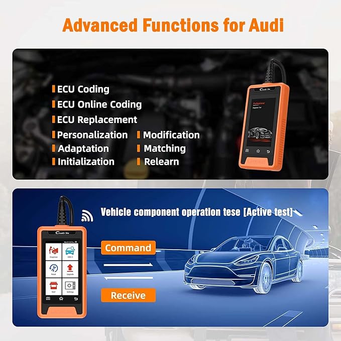 Launch Creader Elite Code Reader, Bi-Directional Scan Tool for Audi, Full System Diagnostic Scanner, 31+ Services, Online Coding, AutoVIN, WiFi Update