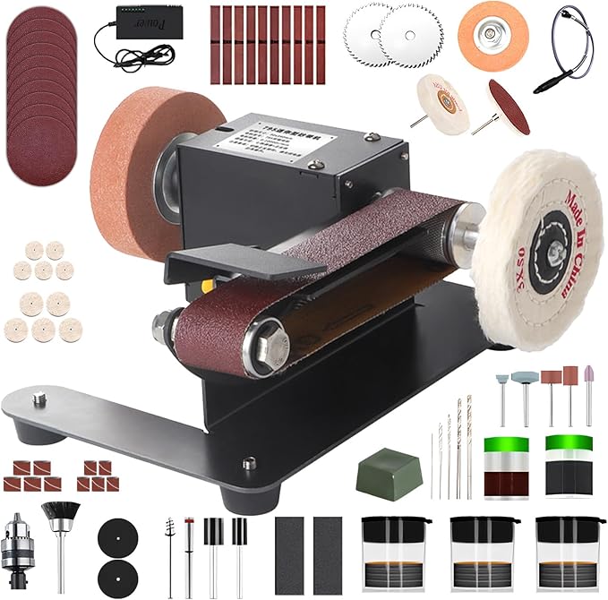 Mini Belt Sander with 7 Adjustable Speeds, Multi-Angle Electric Knife Sharpener and Belt Sanders for Woodworking,350W Bench Sander with Soft Shaft for Woodworking, Metal Polishing,and Crafting