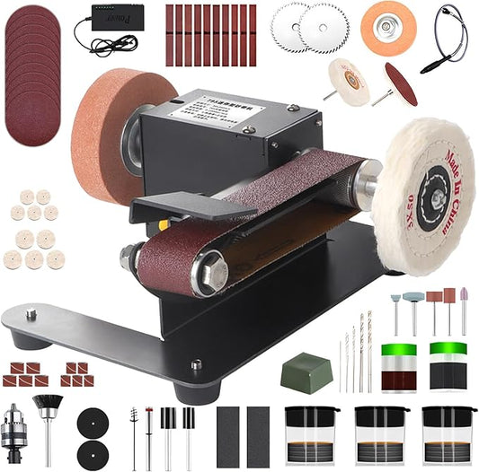 Mini Belt Sander with 7 Adjustable Speeds, Multi-Angle Electric Knife Sharpener and Belt Sanders for Woodworking,350W Bench Sander with Soft Shaft for Woodworking, Metal Polishing,and Crafting