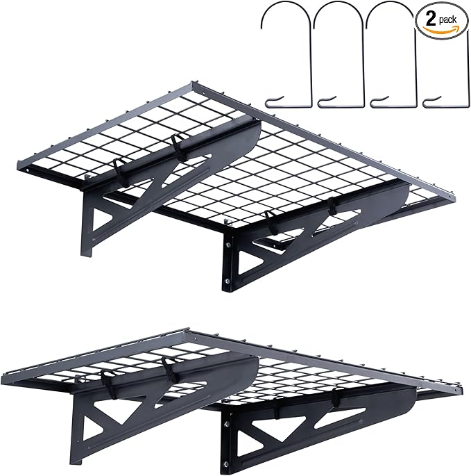 VEVOR Garage Shelving Wall Mounted, 2 x 3 ft Heavy Duty Garage Wall Shelves, 500 lbs Load Capacity Garage Storage Rack Floating Shelves, 2 Pack, Suitable for Shop, Shed, Garage Storage