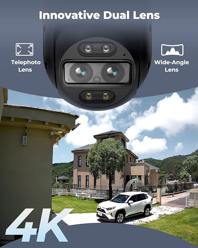 REOLINK 4K Wired WiFi Outdoor Security Camera, 8MP Dual Lens, 360 PTZ Camera, Auto Tracking, 2.4/5GHz Wi-Fi Smart Person/Vehicle/Animal Detection, 6X Hybrid Zoom, Color Night Vision, TrackMix WiFi