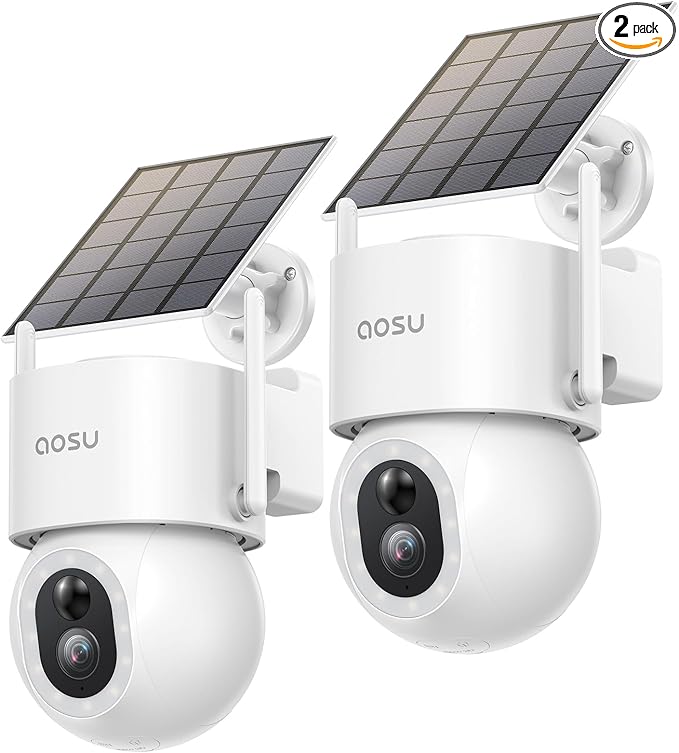 AOSU Solar Security Cameras Wireless Outdoor - 3K 5MP Home Security Camera, 360° Panoramic View, 400-Lumen Floodlight Camera, Color Night Vision, WiFi Camera, Auto Tracking, AI Human Detection(2 Pack)
