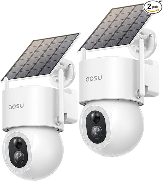 AOSU Solar Security Cameras Wireless Outdoor - 3K 5MP Home Security Camera, 360° Panoramic View, 400-Lumen Floodlight Camera, Color Night Vision, WiFi Camera, Auto Tracking, AI Human Detection(2 Pack)