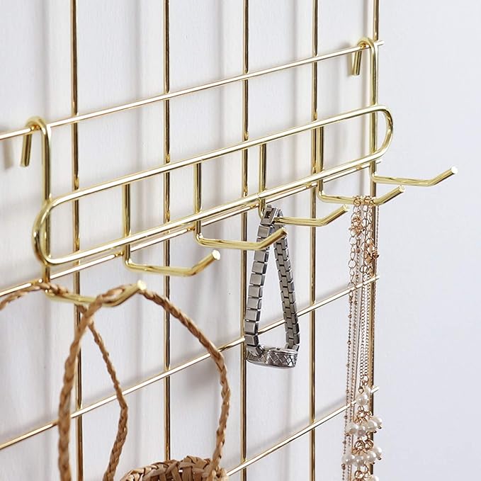 FRIADE Gold Grid Hooks Rack for Wall Grid Panel,Hanging Hooks for Wall Grid Storage and Display，Size 10.7”x 2.8”x1.8 ”，2 Pack
