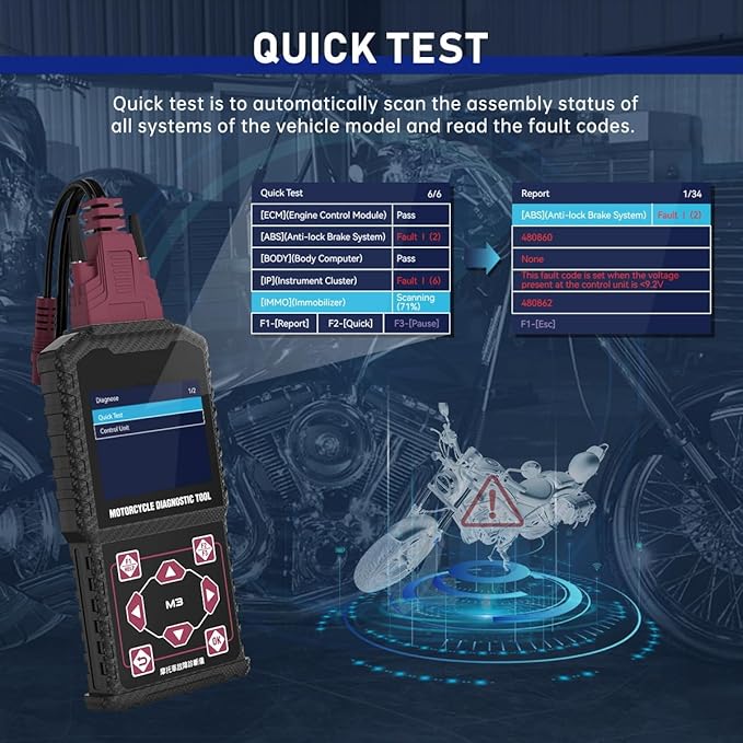 Motorcycle Diagnostic Tool OBD2 Motorcycle Fault Code Readers Scan Tool Motorcycle Code Reader Scaner Compatible with Yamaha 2/3/4P, Kawasaki 4-6P, Honda 4P, OBDII（Not Applicable to Bike）