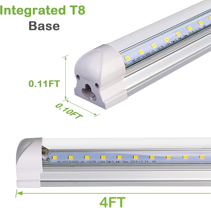hykolity 4FT LED Shop Light, V Shape Integrated T8 LED Tube Light, 5200LM, 40W, 6500K Super Bright White,high Output Linkable Shop Lights W/Built-in ON/Off Switch for Warehouse, ETL, 10 Pack