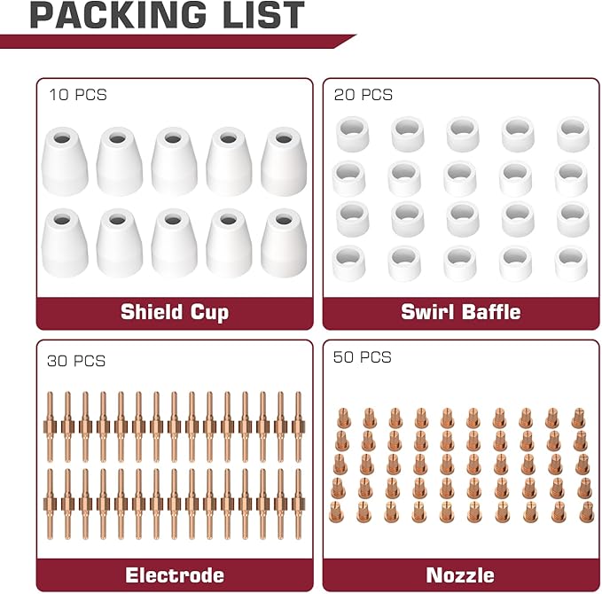 ARCCAPTAIN 110PCS PT31 Plasma Cutting Consumables Fit CUT-45 CUT-50 CT-312 with Plasma Cutter Torch PT-31 JG-40 LG-40