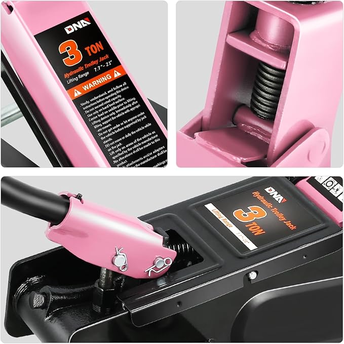 DNA MOTORING 3 Ton Low Profile Floor Jack, 3 tons (6000 lbs) Capacity Fast Lift Hydraulic Trolley Service/Floor Jack, 7.7 "-21" Lifting Range, Pink, TOOLS-00674-PK