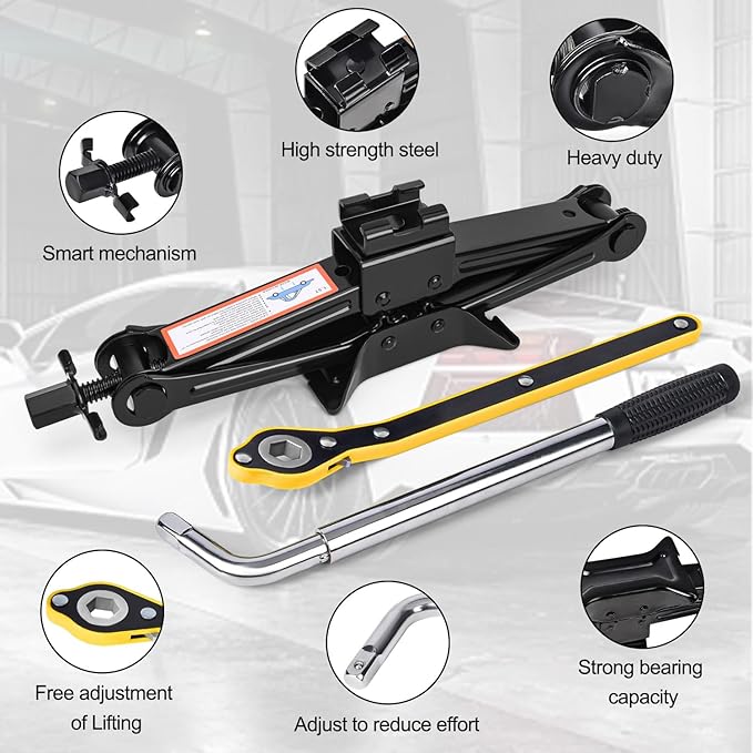 Car Jack Kit Scissor Jack for Car 1.5 Ton (3307 lbs) Scissor Jack Kit Universal Car Emergency Kit with Lug Wrench Tire Changing Kit for Car SUV
